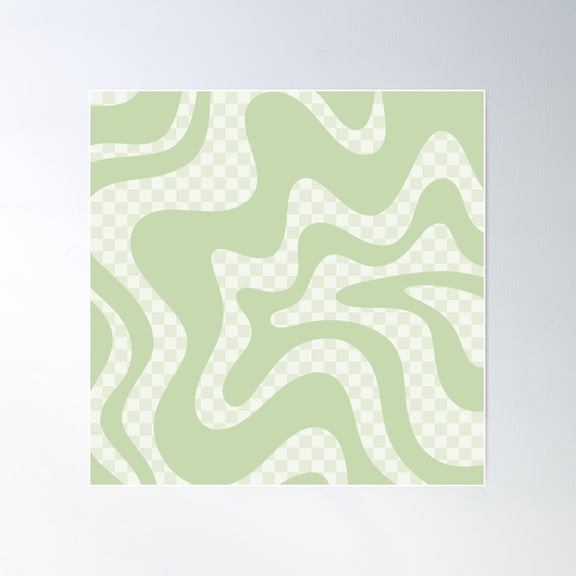 Checked Retro Liquid Swirl Square Pattern In Light Sage Green Poster Wall Art, Modern Wall Decor For Living Room Bedroom, 30x30 UNFRAMED