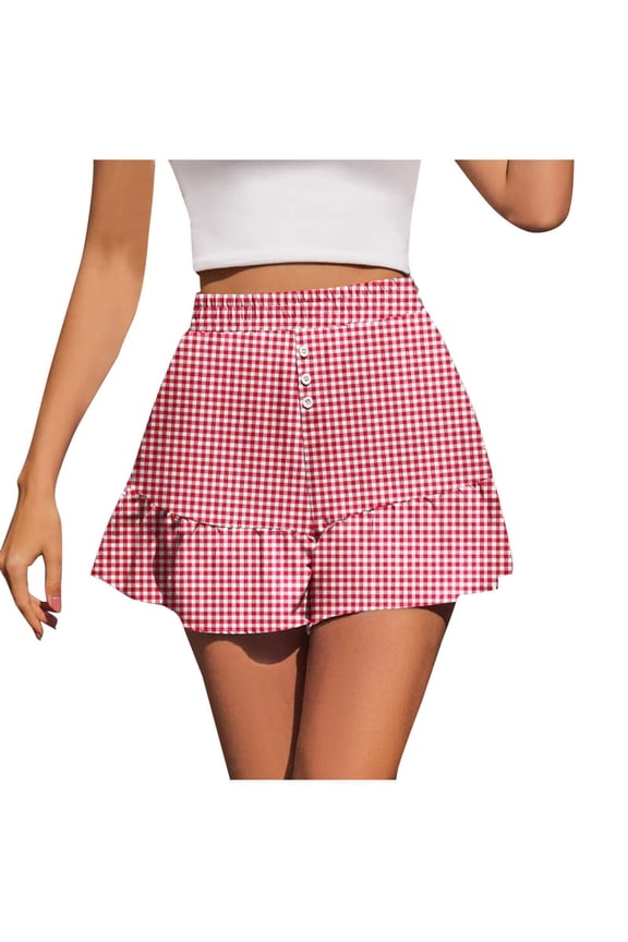 Checked Skorts for Womens Put On Strech High Waisted Short Skirts Front Buckle Regular-Fit Skirts Dressy Flowy Sweat Skorts Pleated Hem Skirt Workout Running Gym Pants