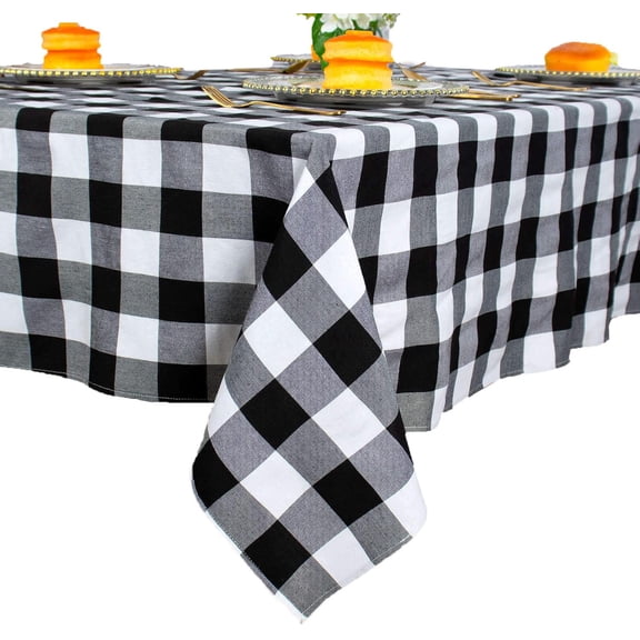 Checked Square Tablecloth 54x54-Inch Black and White Buffalo Plaid Tablecloth Washable Cotton Table Cover Gingham Tablecloth for Dining Room Table Linen Christmas