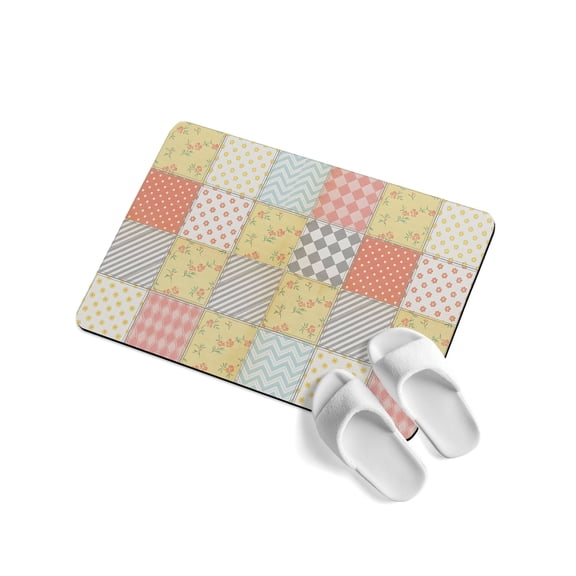 Checked Squares Soft Diatomaceous Earth Mat, Farmhouse Pink Beige Rustic Gingham Patchwork Plaid Absorbent Bath Mat Non Slip Rubber Backed Quick Dry Doormat Fit Under Door for Bathroom 24"x36"