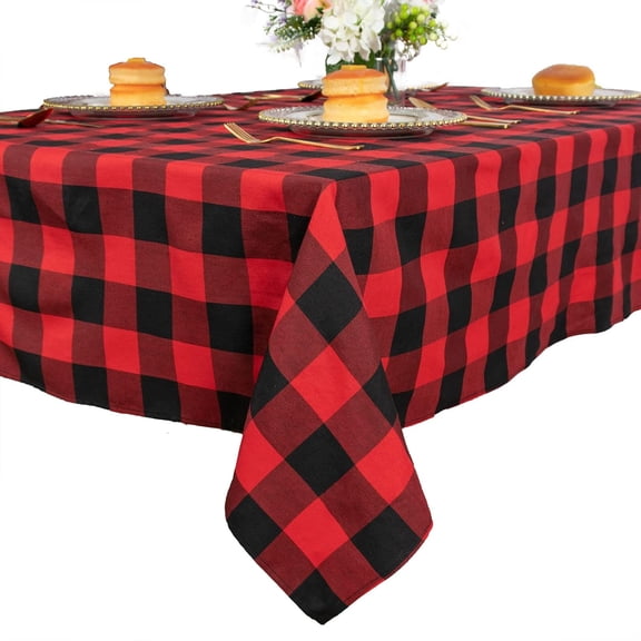 Checked Tablecloth Rectangle 54x80-Inch Red and Black Buffalo Plaid Tablecloths Washable Cotton Table Cover Gingham Tablecloth for Dining Rustic Lattice Table Cloth Farmhouse Linen