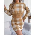 thumbnail image 1 of Checked Woollen Top & Skirts Co-Ords (S, Beige), 1 of 9