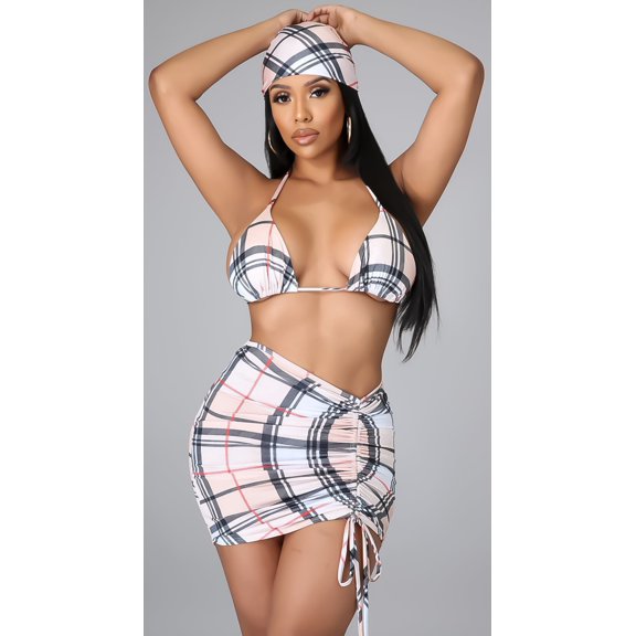 Checker Bikini Hair Bandage 4pcs Set (S, MultiWhite)