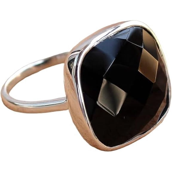 Checker Black Onyx Gemstone Ring, Natural Black Onyx Ring, Black Onyx Boho Ring, December Birthstone, Women Ring, 925 Solid Silver, Bohemian Ring, Designer Handmade Jewelry, Wedding, Big Stone Ring