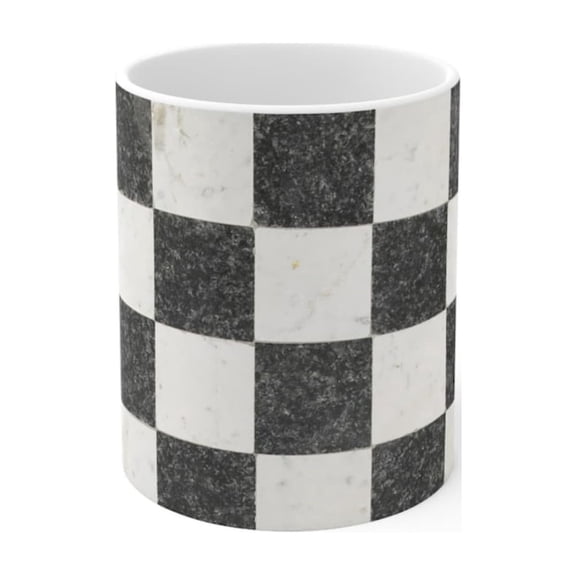 Checker Board Marble Mug oz Modern Coffee Cup, Black and White Art Gift.