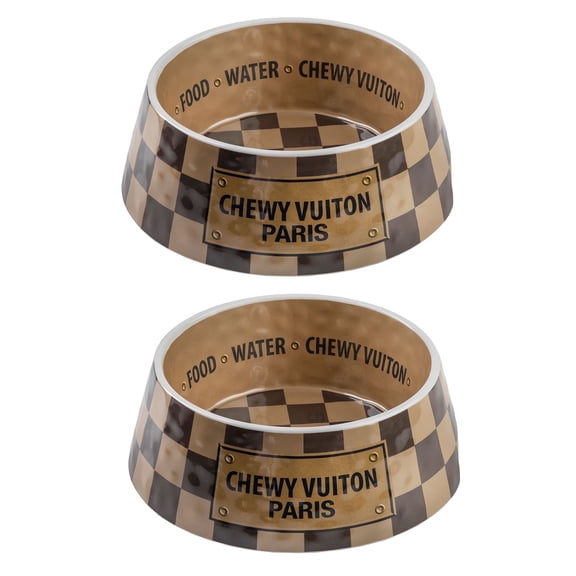 Haute Diggity Dog Checker Chewy Vuiton Dog Food & Water Bowls for Small Dogs, Food Grade BPA Free, Non-Skid & Dishwasher Safe, Size Medium, Set of 1