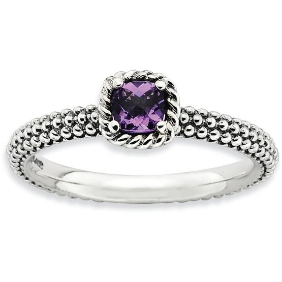 Checker-Cut Amethyst Sterling Silver Antiqued Ring