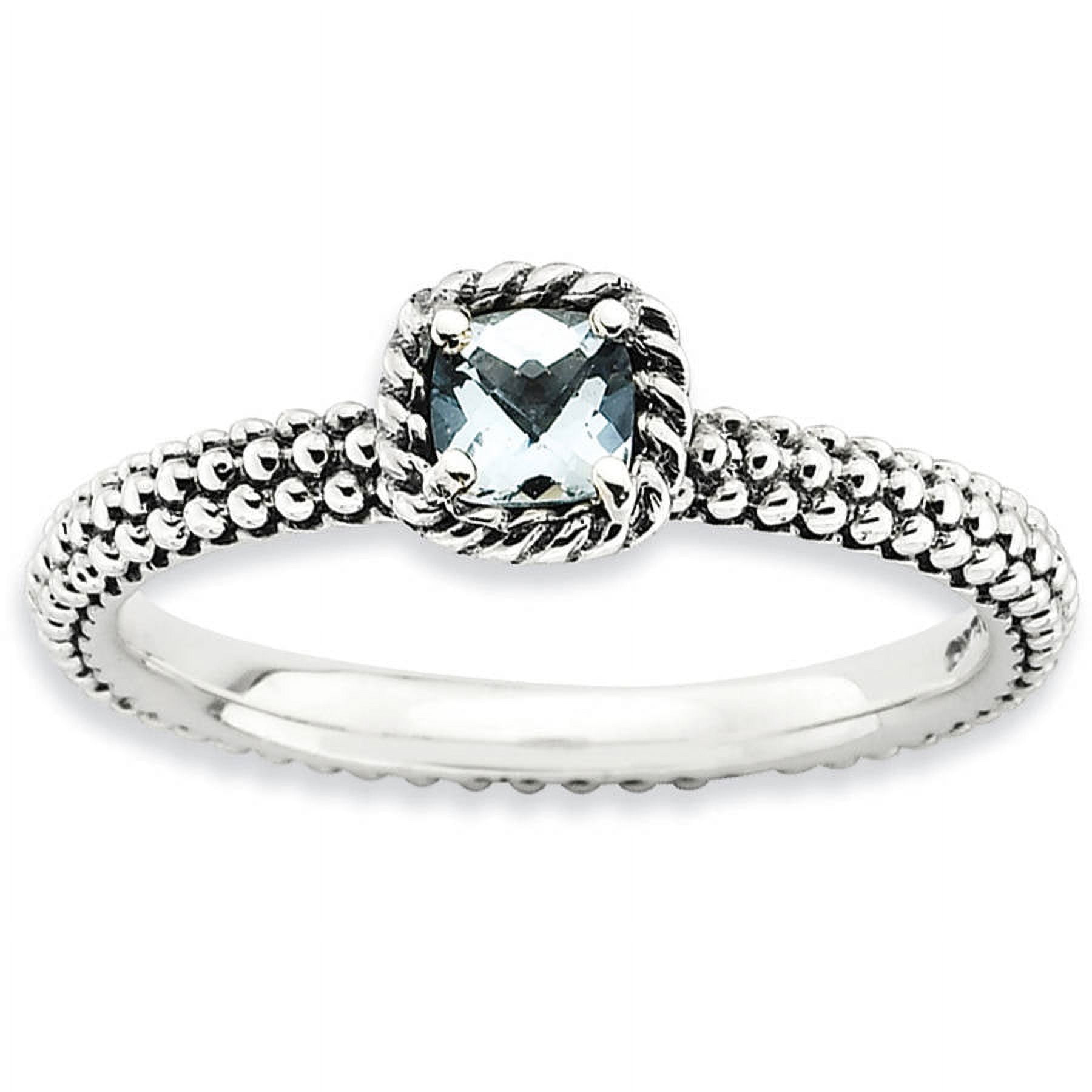 Checker-Cut Aquamarine Sterling Silver Antiqued Ring - Walmart.com