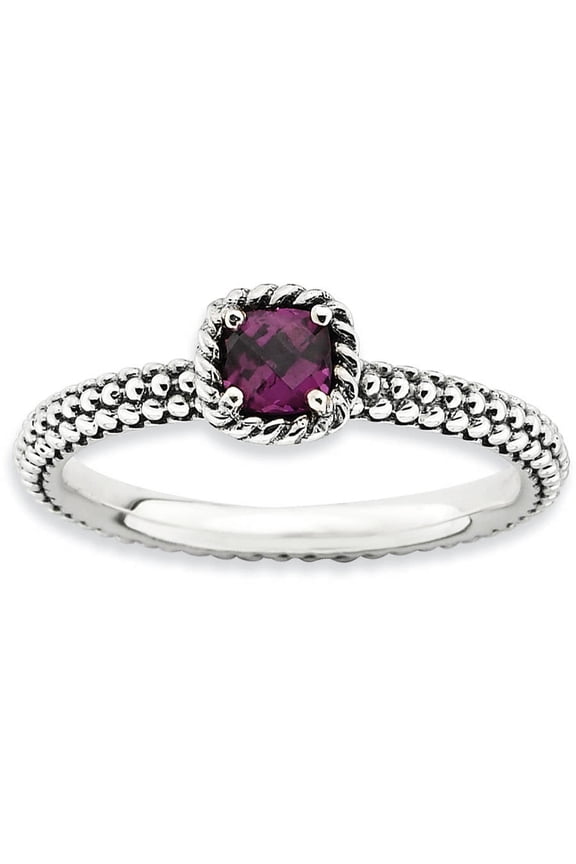 Checker-Cut Rhodolite Garnet Sterling Silver Ring