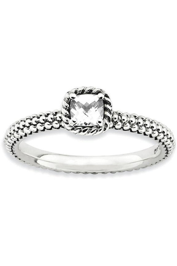 Checker-Cut White Topaz Sterling Silver Antiqued Ring