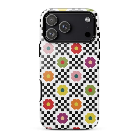 Checker Daisy Retro Flower Case for iPhone 11 12 13 14 15 16 17 Pro Max Plus