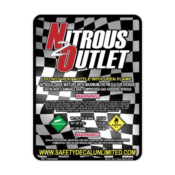 Checker Flag NX NOS NO Racing Nitrous Oxide Bottle Replacement Refill Peel and Stick Label Decal Sticker Sign 2 5 10 15 20lb Made in America (Non-Laminated 10LB) (NO)