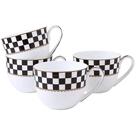 Checker Pattern 23-ounce Large Soup Bowls, Large Soup Mugs with Handles, Porcelain Cereal Bowls Set of 4$$Home Decor, Kitchen, & Other