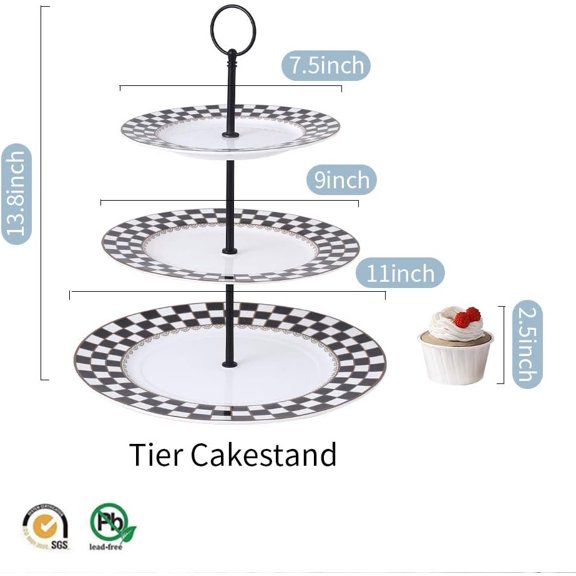 Checker Pattern 3 Tier Cake Stand for Desserts, Cupcakes, Cookies and Pastry