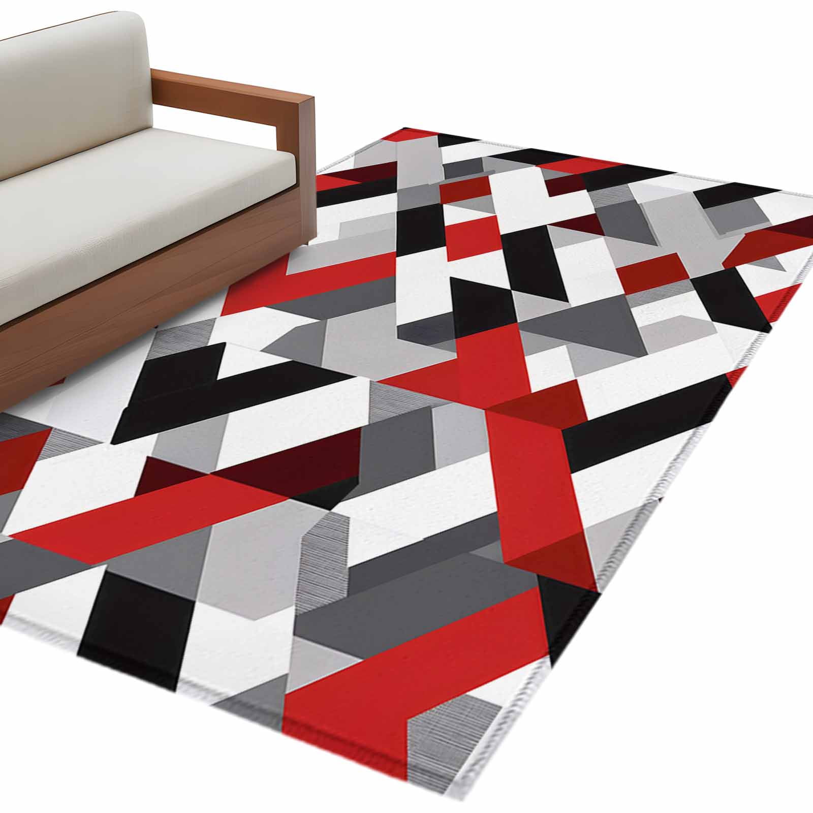 Checker Red Rug Checker Pattern Area Rug 3x5ft Abstract Red Black Seamless Stitching ...