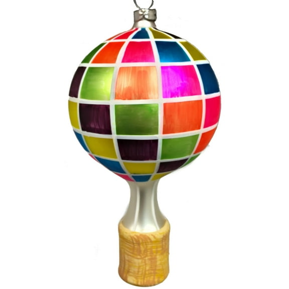 Checker Pattern Hot Air Balloon German Glass Christmas Tree Ornament Decoration