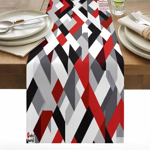Checker Pattern Table Runner 13x48 inch Abstract Red Black Seamless Stitching Cotton Linen Dining Table Runner Ideal for Dresser Kitchen Coffee Tables - Machine Washable