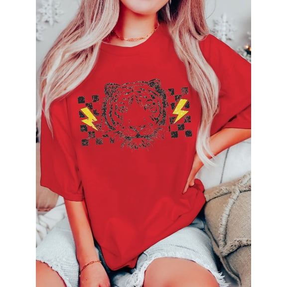 Checker Pattern Tiger T-shirt