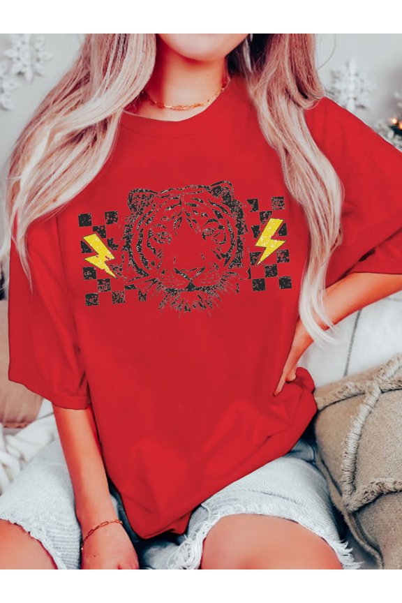 Checker Pattern Tiger T-shirt