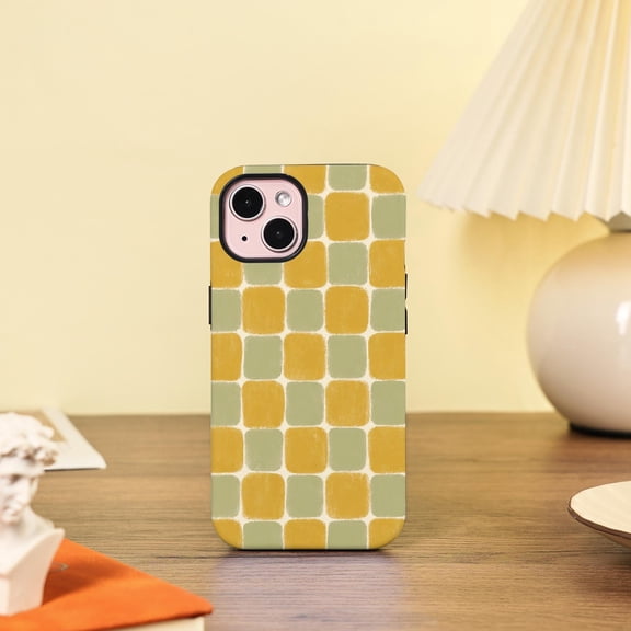 Checker Pattern Tough Case for Apple iPhone, Dual-Layer Polycarbonate TPU Protective Phone Cover