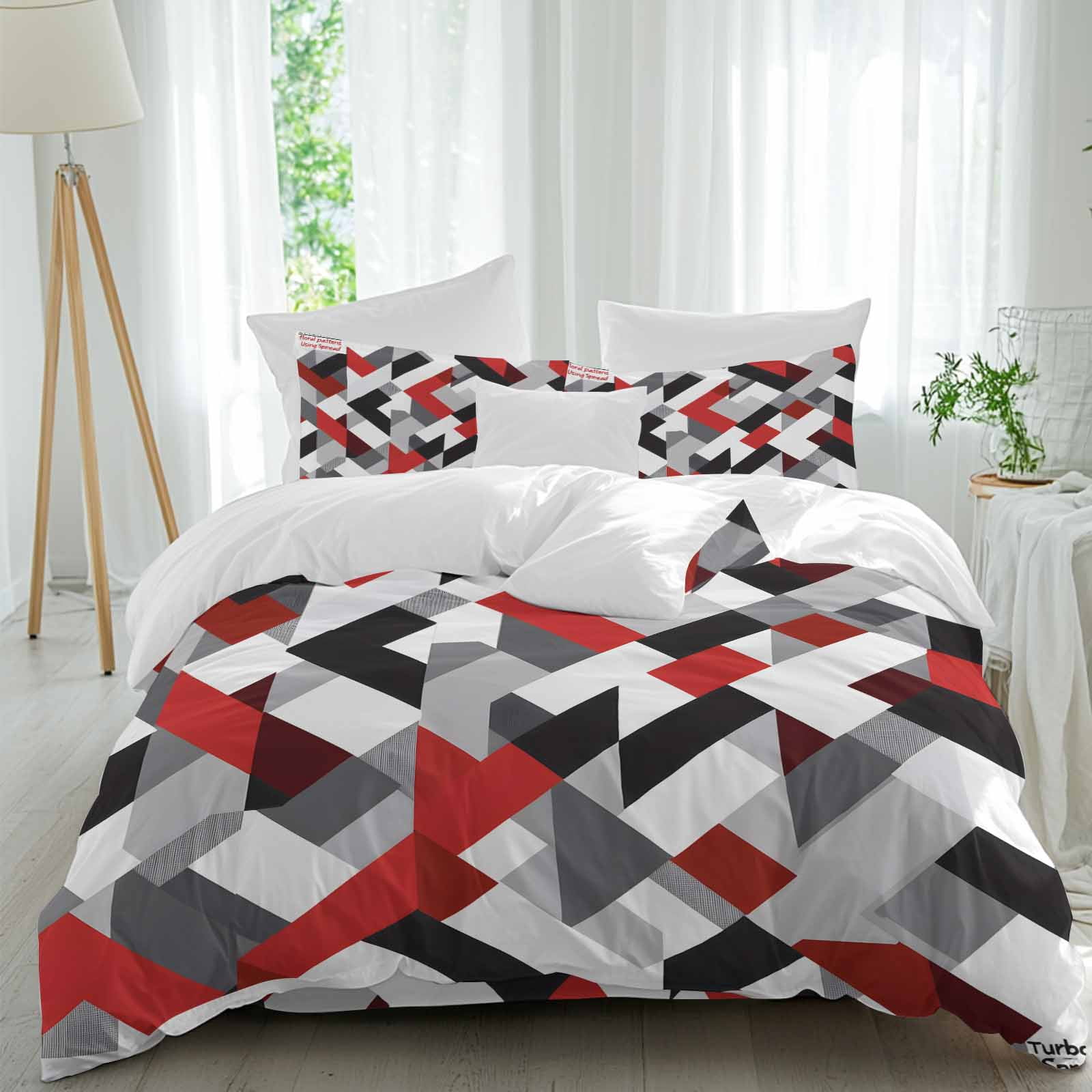 Checker Pattern Twin Duvet Cover Set, Abstract Red Black Seamless ...