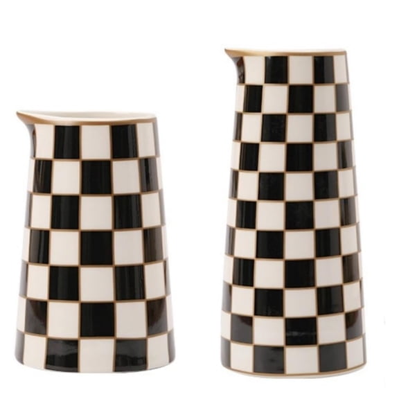 Checker Porcelain Flower Vase Set of 2, Indoor Home Decor