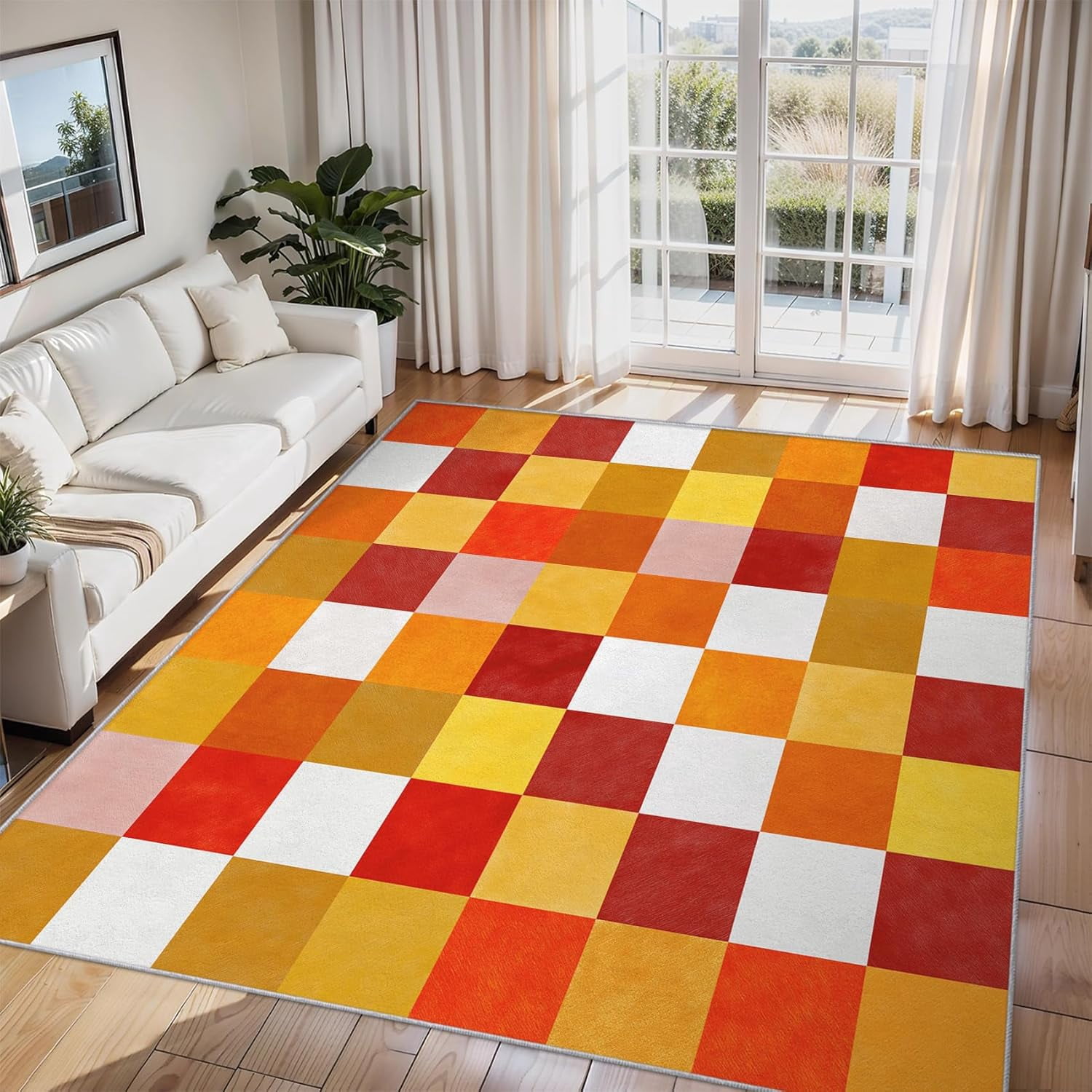 Checkerboard Area Rug Colorful Chess Pattern Carpet Washable Non Slip ...