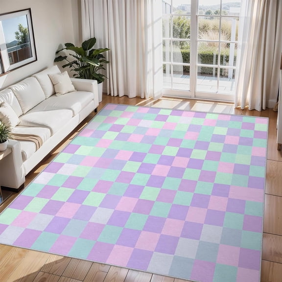 Checkerboard Area Rug Plaid Check Pattern Carpet Washable Non Slip Soft Living Room Bedroom Entrance Mat 2x3ft