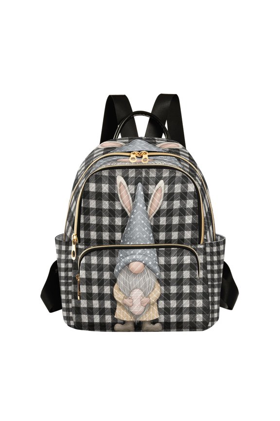 Checkerboard Background Gnome with Easter Eggs Quilted Backpack Fashion Daypack Commuter Bag for Women 8.5 L