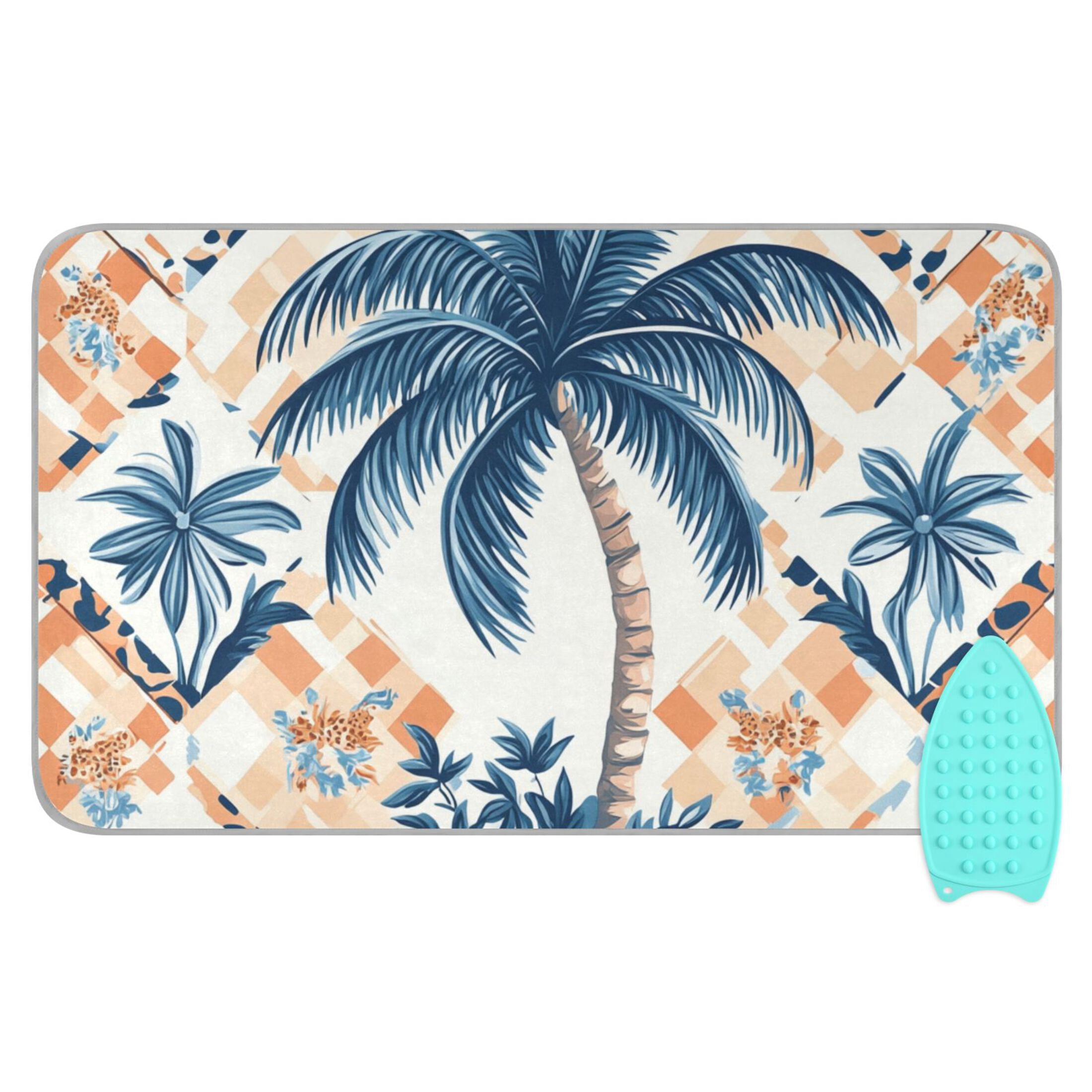 Checkerboard Background Palm Trees Flowers Ironing Mat Blanket Portable Travel Ironing Pad Heat Resistant Pad 47.2" x 27.6”