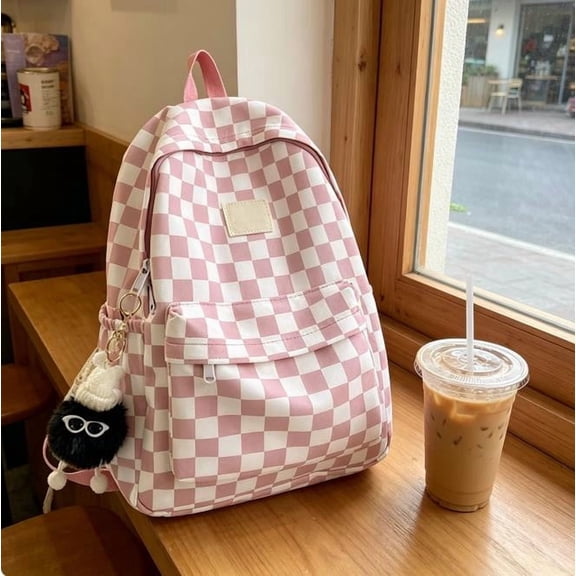 Checkerboard Backpack Red Plaid School Bag Korean Style Backpack Casual School Backpack for Trendy Backpack Lightweight School Backpack Cute