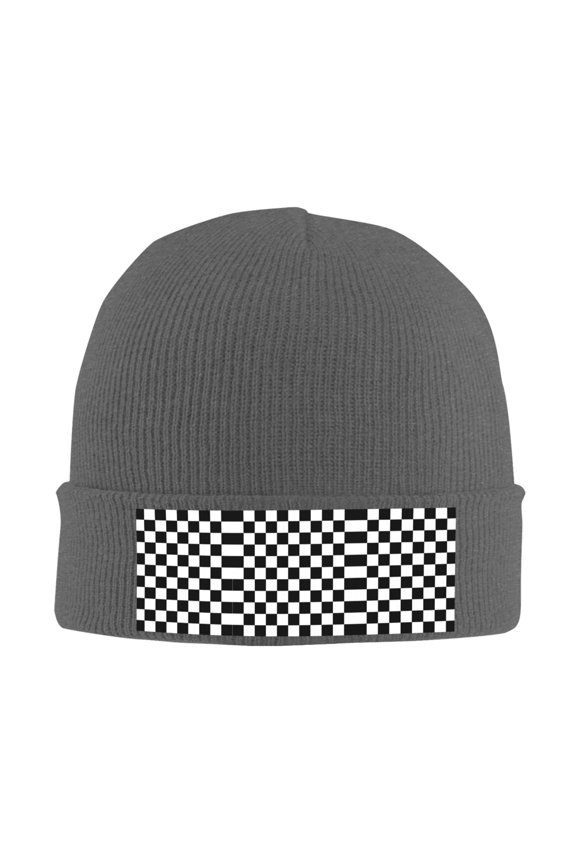 Checkerboard Beanie Hat Knit Hat Skull Cap for Men Women Winter Hat Deep Heather