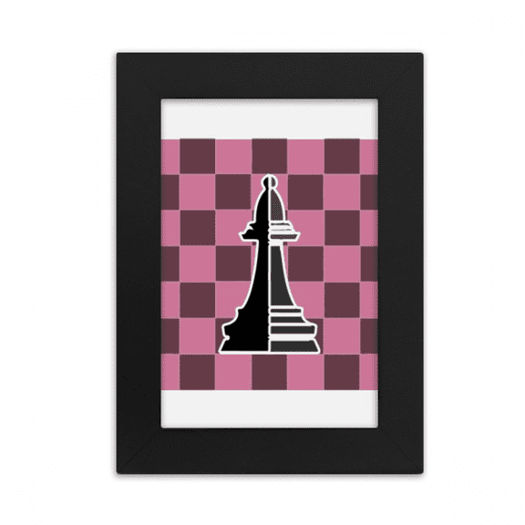 Checkerboard Bishop Black Word Chess Desktop Photo Frame Picture Display Art Painting Exhibit
