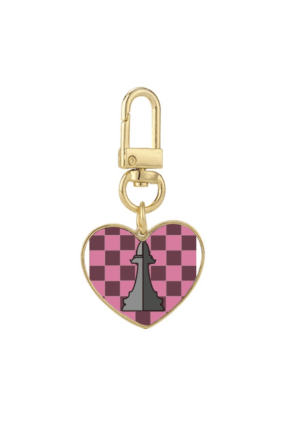 Checkerboard Bishop White Word Chess Gold Heart Keychain Metal Keyring Holder
