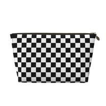 Checkerboard Black And White Travel Handbag Leather Purse Organizer Tidy Bag Purse Toiletry Clutch For Women