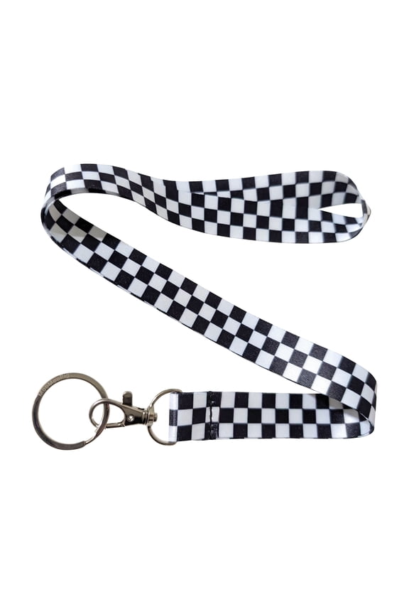Checkerboard Black White Pattern Keychain Lanyard