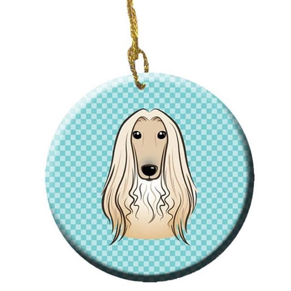 Checkerboard Blue Afghan Hound Ceramic Ornament, 2.81 In.