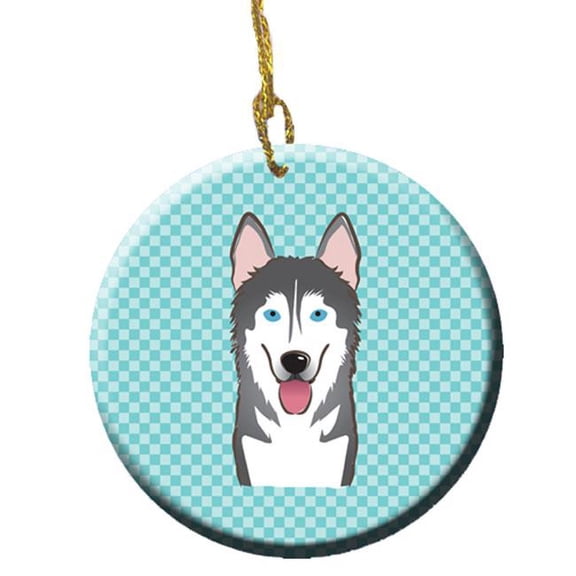 Checkerboard Blue Alaskan Malamute Ceramic Ornament, 2.81 In.