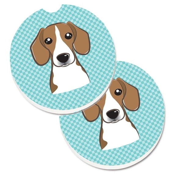 Checkerboard Blue Beagle Set of 2 Cup Holder Car Coaster