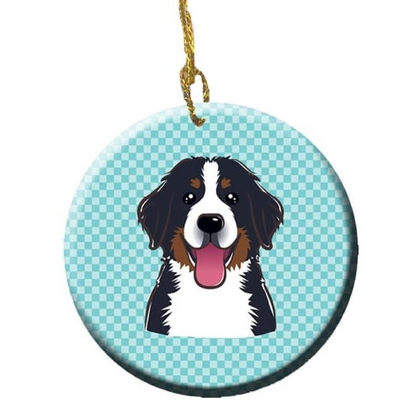 Checkerboard Blue Bernese Mountain Dog Ceramic Ornament, 2.81 In.