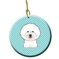 thumbnail image 1 of Checkerboard Blue Bichon Frise Ceramic Ornament, 2.81 In., 1 of 1