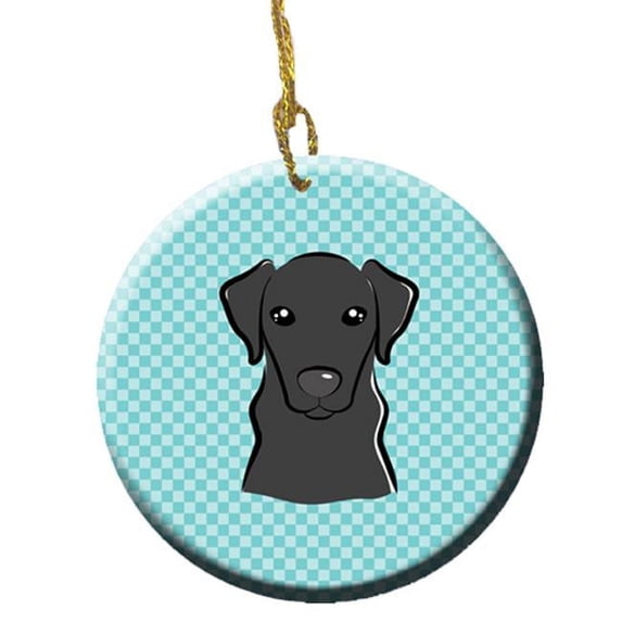 Checkerboard Blue Black Labrador Ceramic Ornament, 2.81 In.