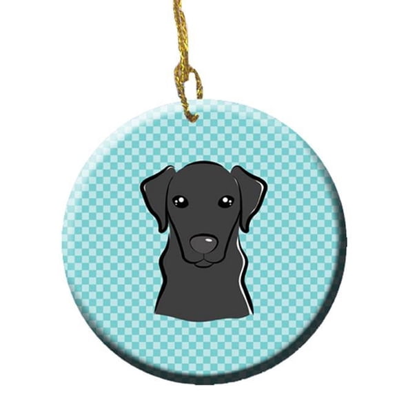 Checkerboard Blue Black Labrador Ceramic Ornament, 2.81 In.