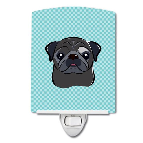 Checkerboard Blue Black Pug Ceramic Night Light