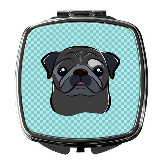 Checkerboard Blue Black Pug Compact Mirror BB1201SCM