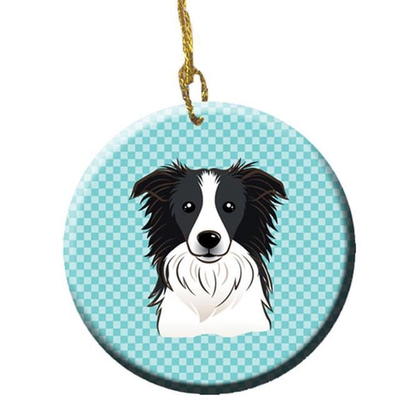 Checkerboard Blue Border Collie Ceramic Ornament, 2.81 In.