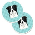 thumbnail image 1 of Checkerboard Blue Border Collie Set of 2 Cup Holder Car Coaster, 1 of 1