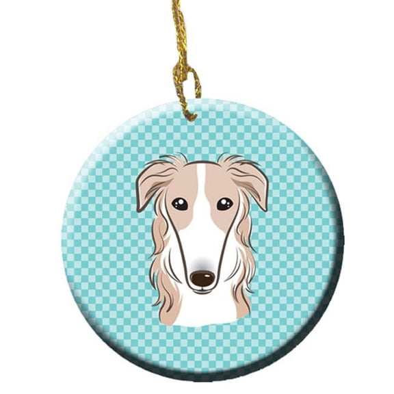 Checkerboard Blue Borzoi Ceramic Ornament, 2.81 In.