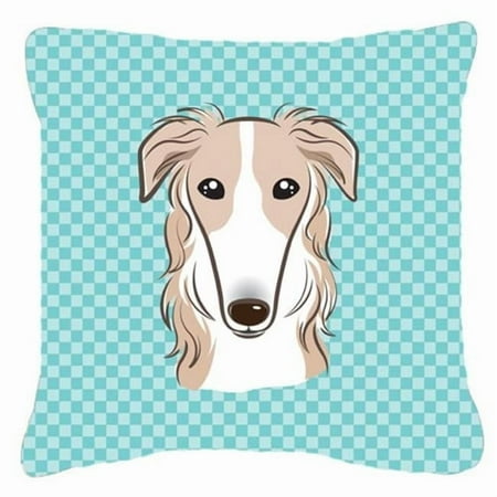 Checkerboard Blue Borzoi Fabric Decorative Pillow