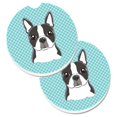thumbnail image 1 of Checkerboard Blue Boston Terrier Set of 2 Cup Holder Car Coaster, 1 of 1
